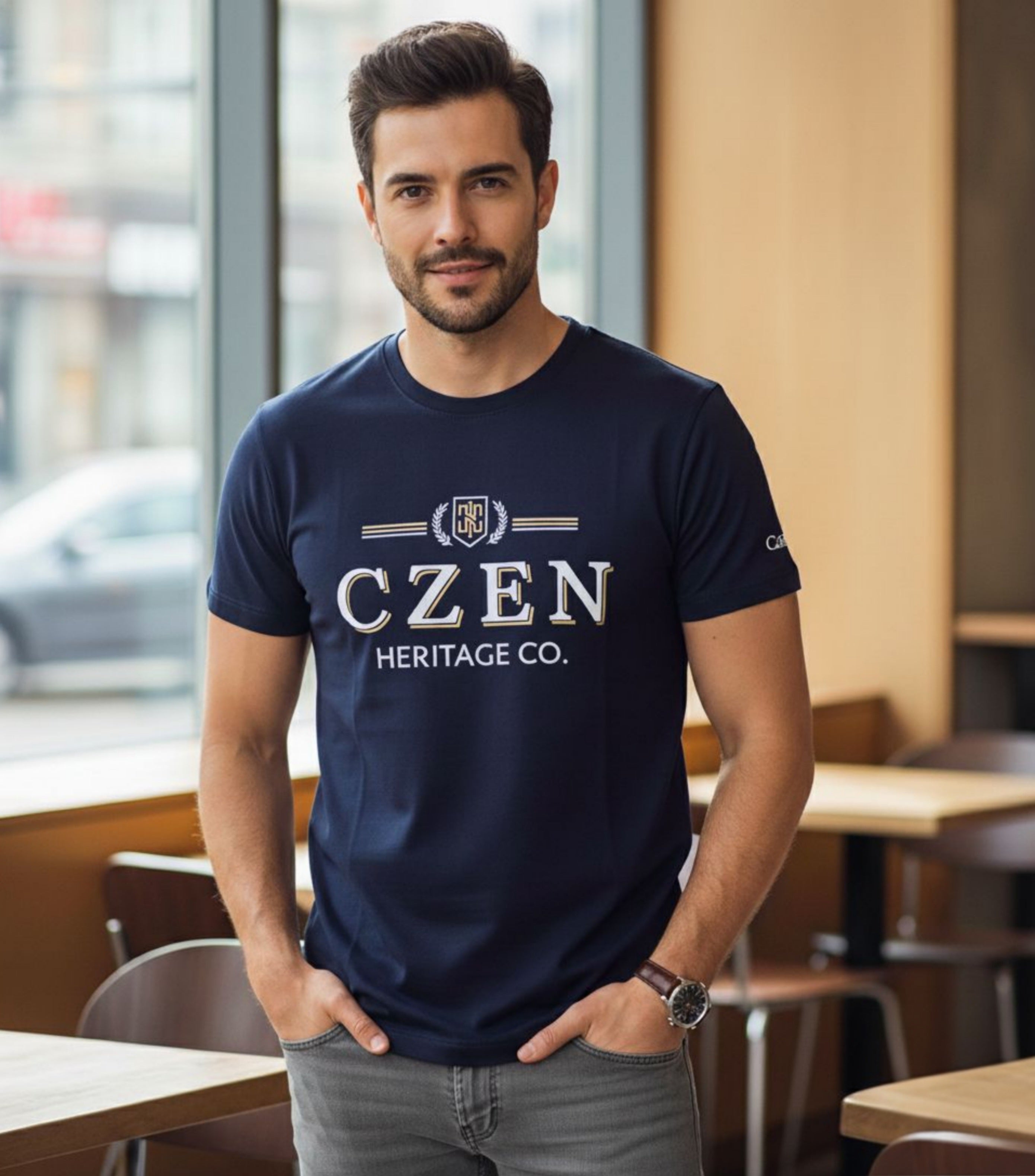 Czen Signature Logo Printed Navy T-Shirt - Premium Cotton (220 GSM)