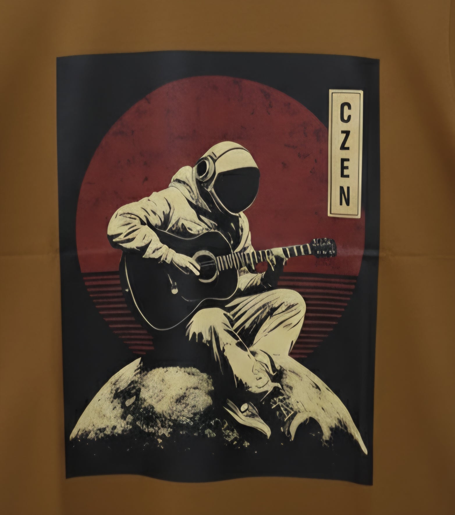 Astronaut with guitar printed Brown T-Shirt - Premium Cotton (220 GSM)