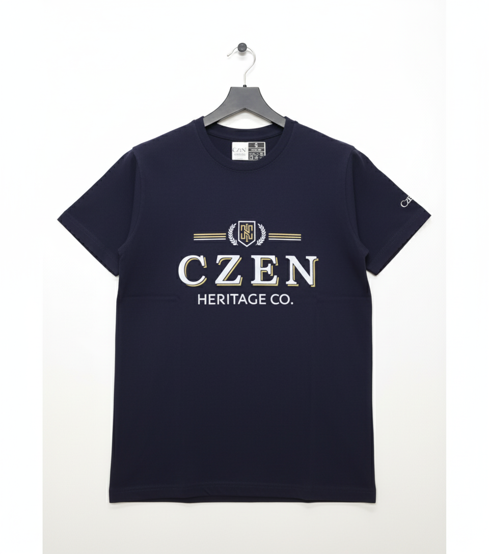 Czen Signature Logo Printed Navy T-Shirt - Premium Cotton (220 GSM)