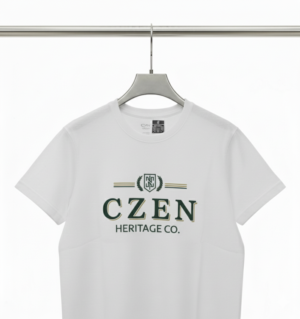 Czen Signature Logo Printed White T-Shirt - Premium Cotton (210 GSM)