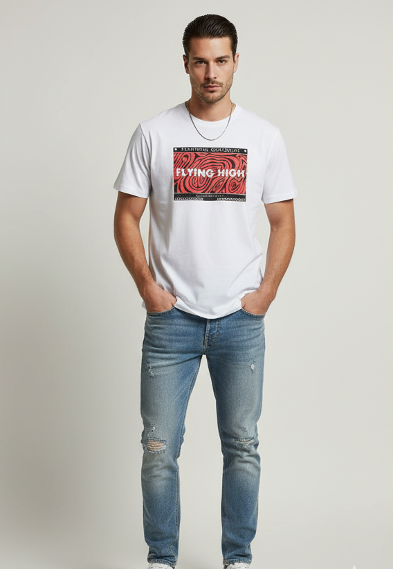 Flying High Graphic Cotton Tee (220 GSM) – White | Limited Edition