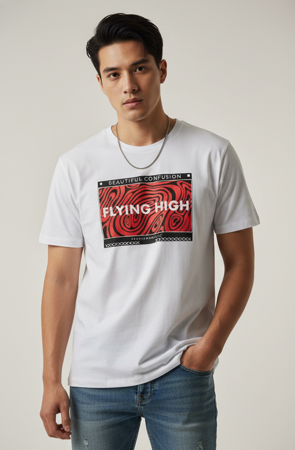 Flying High Graphic Cotton Tee (220 GSM) – White | Limited Edition