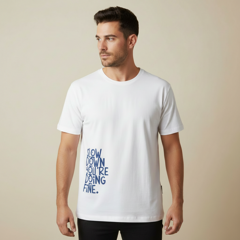 Slow down Graphic Cotton Tee - White (220 GSM) | Limited Edition