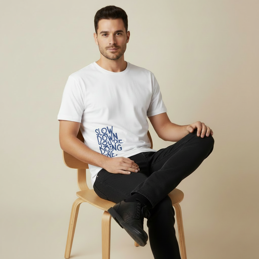 Slow down Graphic Cotton Tee - White (220 GSM) | Limited Edition