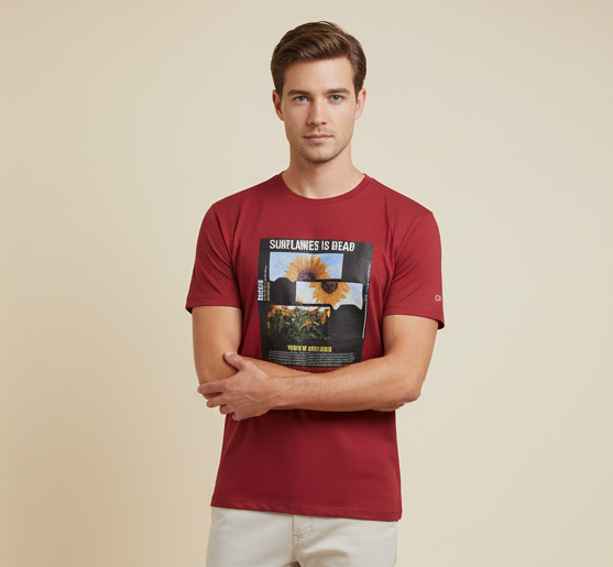 Sunflower Graphic Cotton Tee - Red (220 GSM) | Limited Edition