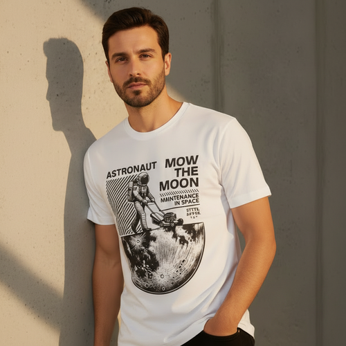 Astronaut Print White Men's T-Shirt - Premium Cotton (220 GSM)