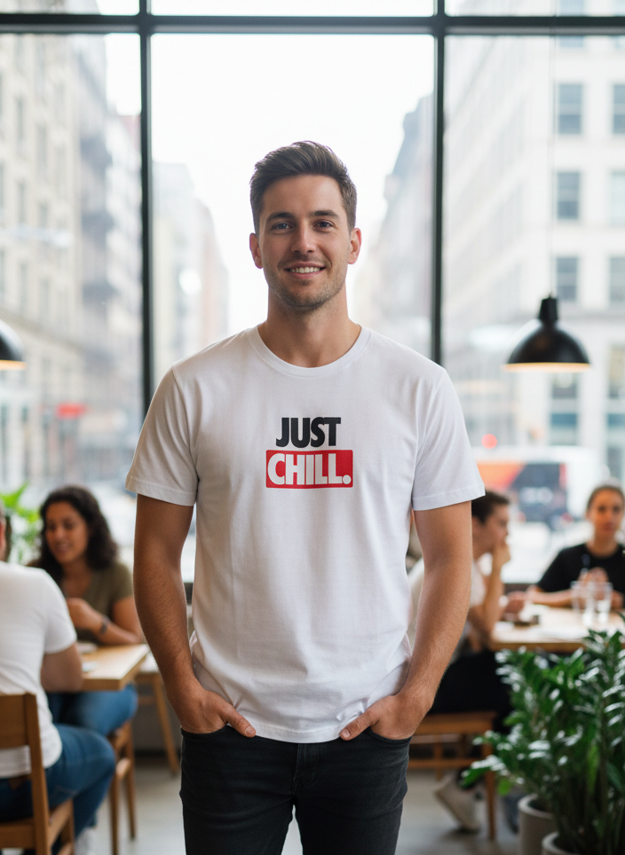 Just Chill Printed White Men's T-Shirt - Premium Cotton (220 GSM)