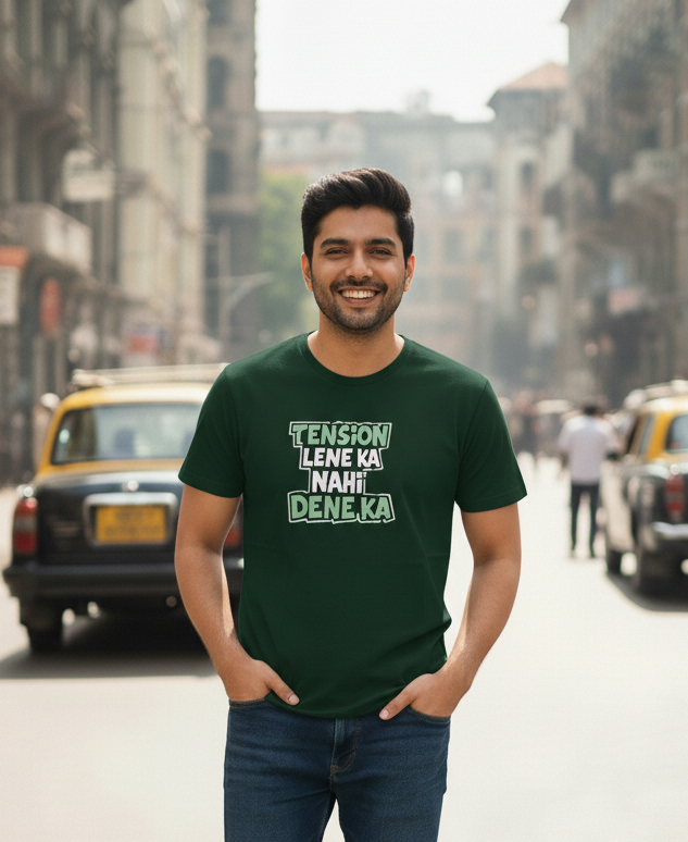 No Tension Printed Green Men's T-Shirt - Premium Cotton (220 GSM)