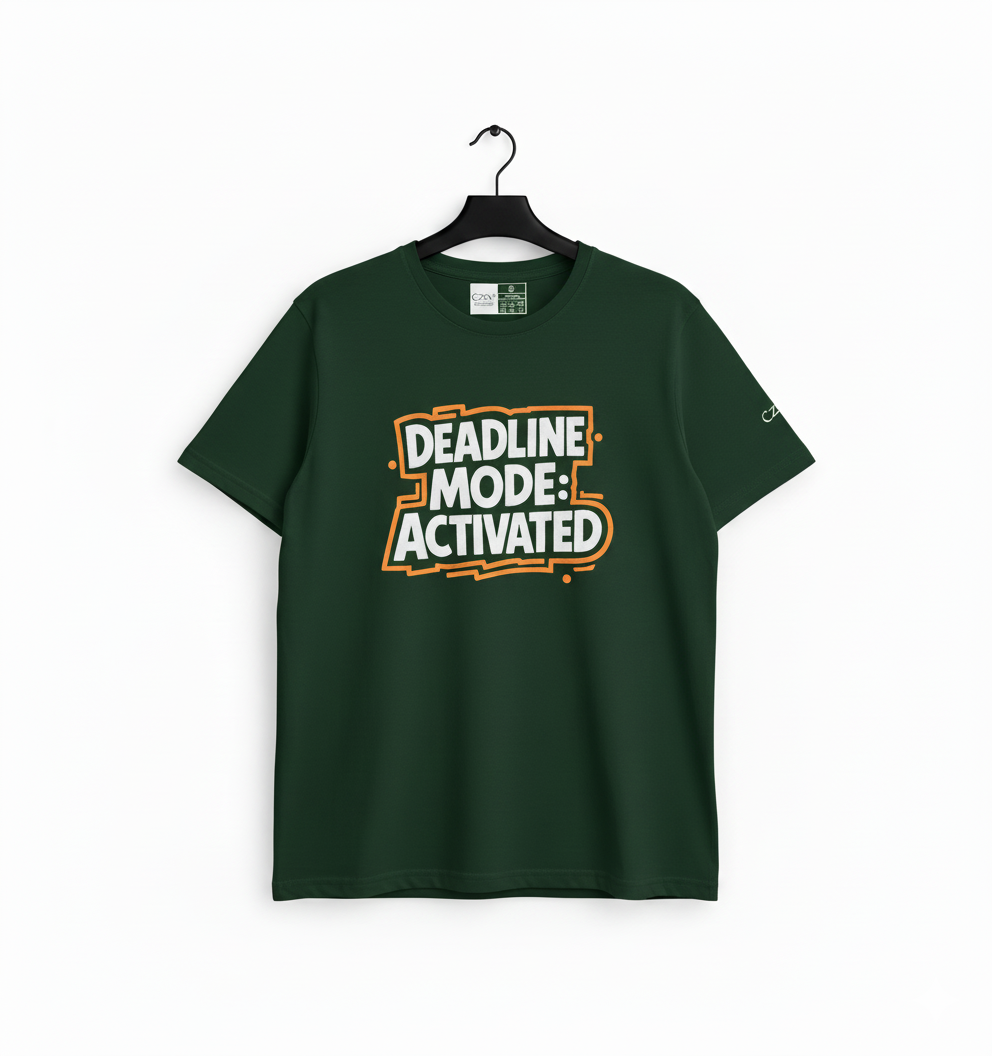 Deadline Mode Printed Green T-Shirt - Premium Cotton (220 GSM)