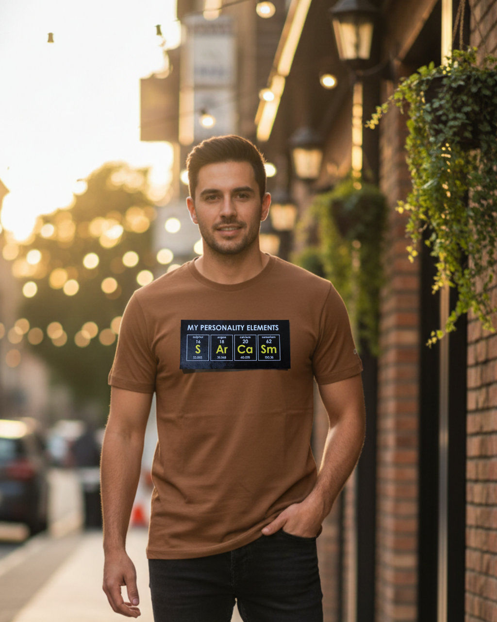 Sarcasm Printed Men's Brown T-Shirt - Premium Cotton (220 GSM)