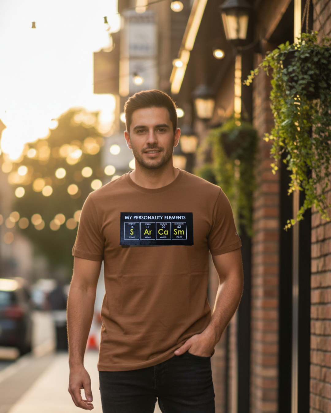 Sarcasm Printed Men's Brown T-Shirt - Premium Cotton (220 GSM)