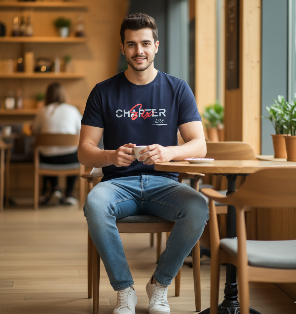 Chapter 6 Printed navy mens tshirt - Premium Cotton (220 GSM)