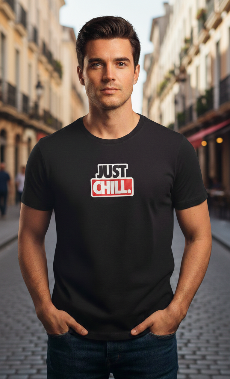 Just Chill Printed Black Men's T-Shirt - Premium cotton (220 GSM)
