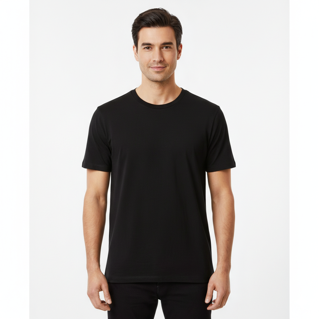 Men's Black Solid Cotton Classic Fit Tshirt - Premium Cotton (220 GSM)