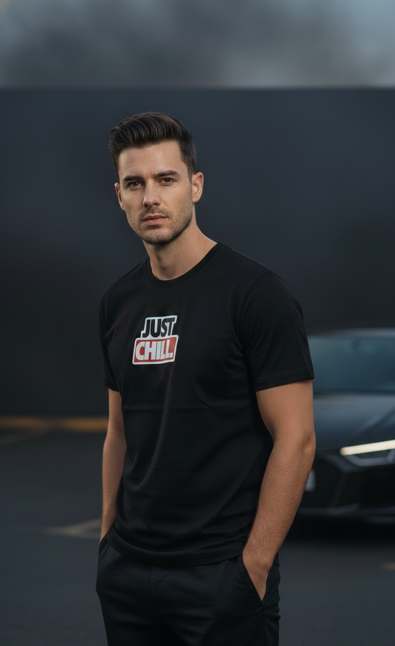 Just Chill Printed Black Men's T-Shirt - Premium cotton (220 GSM)