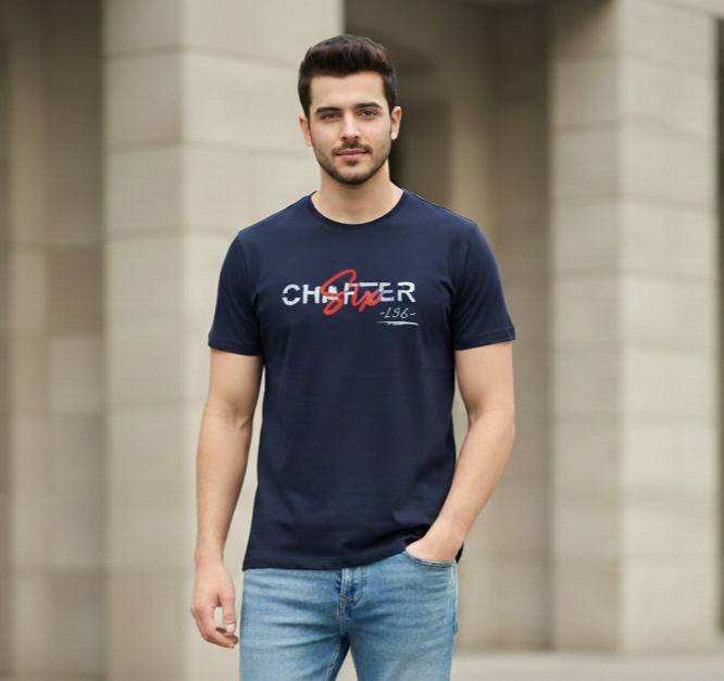 Chapter 6 Printed navy mens tshirt - Premium Cotton (220 GSM)